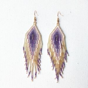 Handmade Gold & Purple Glass Beaded Earrings